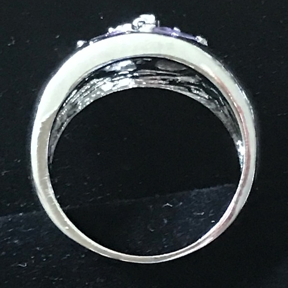 Sterling Wide Band Amethyst CZ Gem Ring 9 - Picture 3 of 8